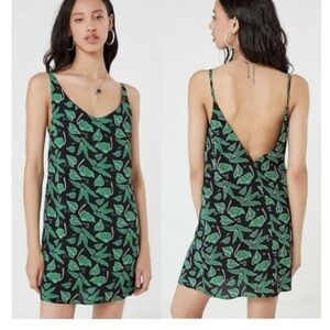 Urban Outfitters Black and Green Leaf Backless Dress